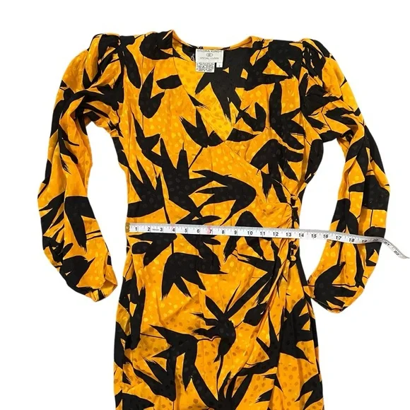 Flora Kung Abstract Silk Special Edition 80's Vintage Wrap Dress Sz